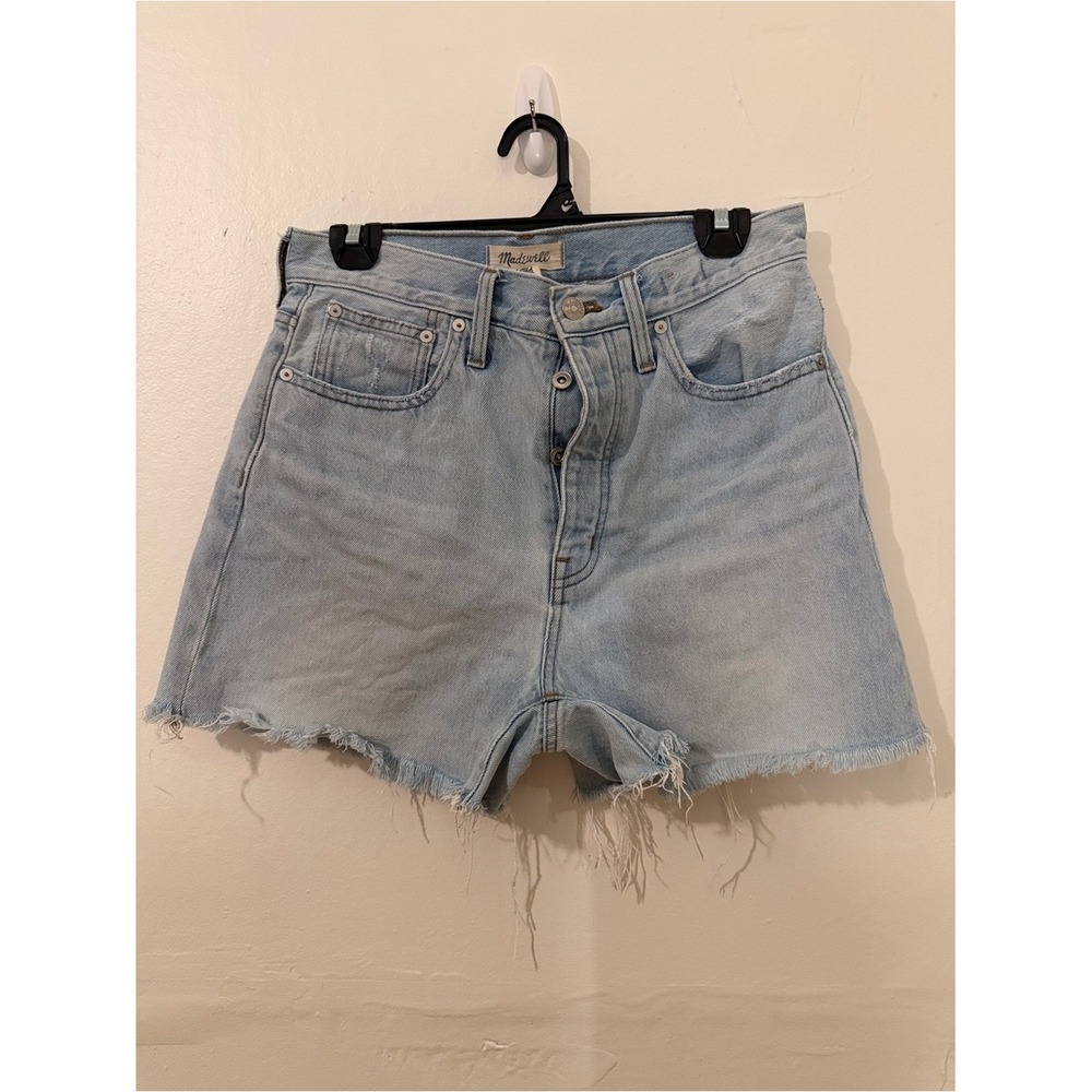 Madewell Light Blue Mom Frayed Jean Shorts